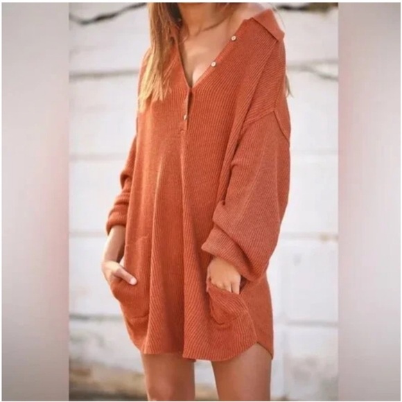 Free People FP Beach Picnic Sweater Romper Savannah Red - Picture 2 of 9